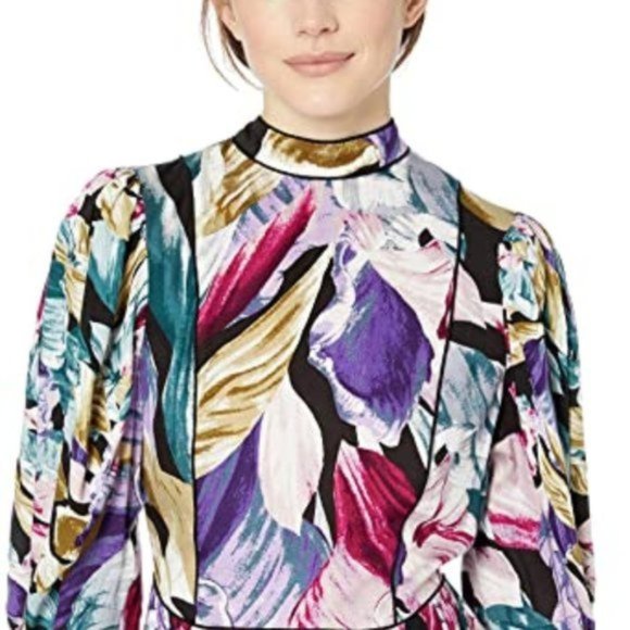 Modest BGBGMaxAzria Victorian style peplum puff sleeves petal blouse. - Picture 4 of 6
